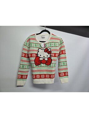 Hello Kitty Christmas Medium Holiday Party Sweater Womens Red White Green Sanrio